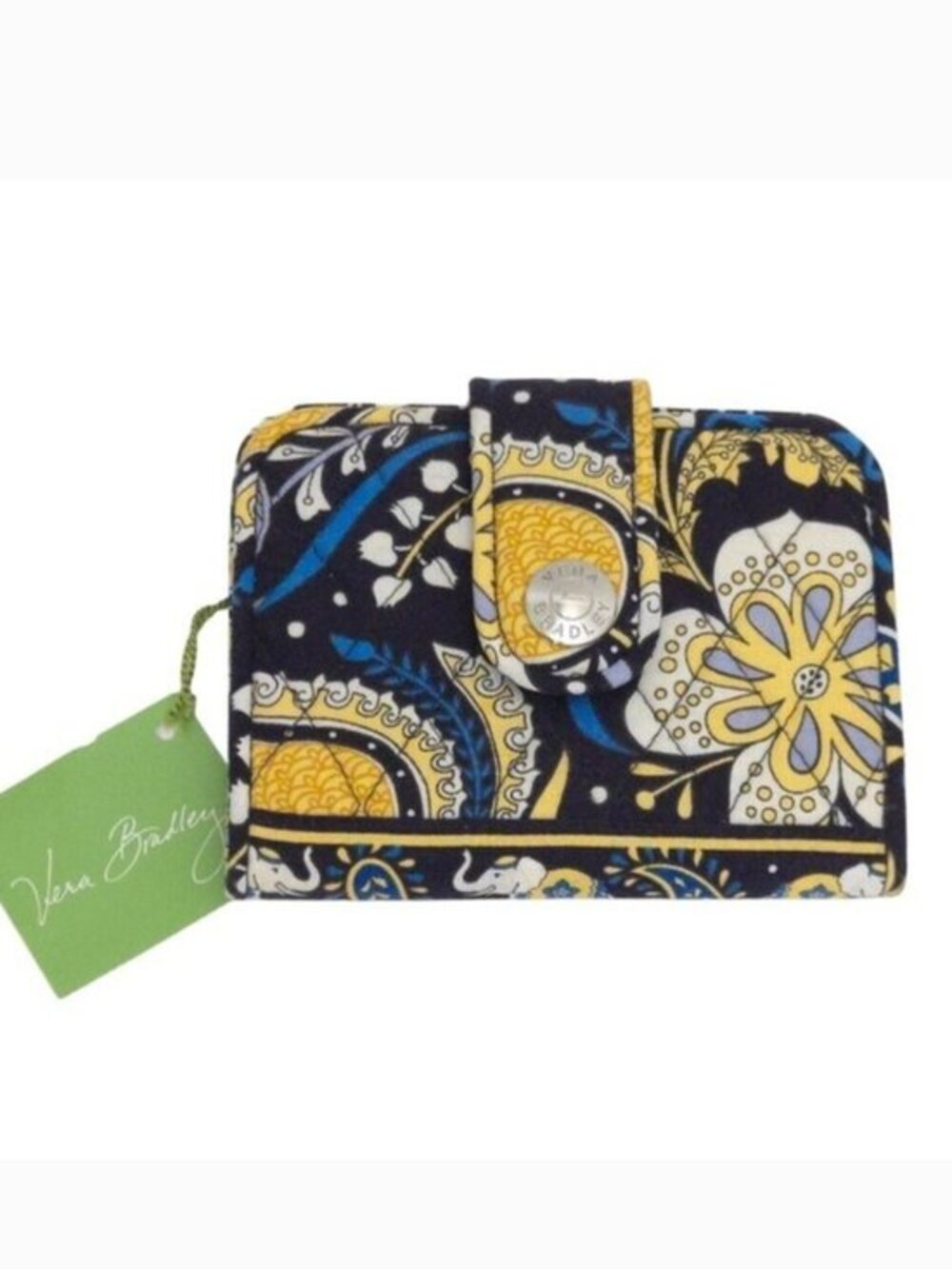 NWT Vera‎ Bradley Black & Yellow Floral Ellie Blue Bifold Snappy Wallet